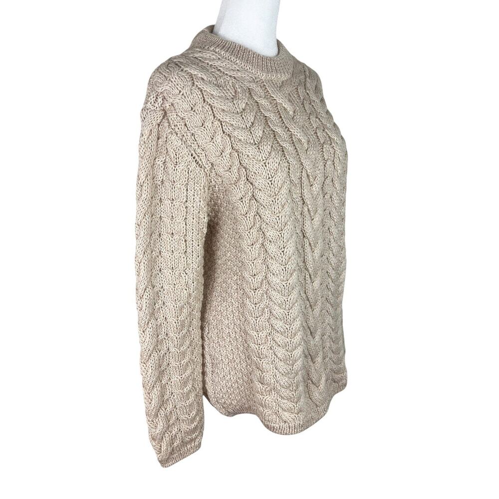 Aran Sweater Market Ireland Merino Wool Cable Knit Fisherman Sweater Size Medium - Picture 3 of 6